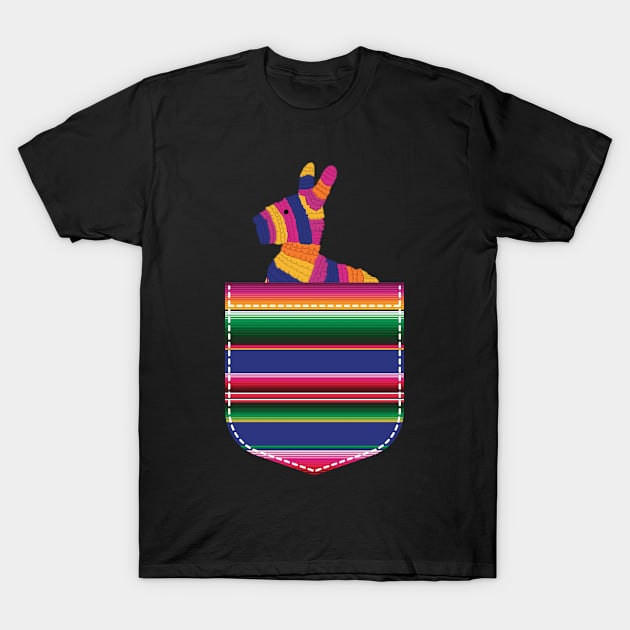 Colorful Pinata In Serape Pocket Cinco De Mayo T-Shirt by BUBLTEES